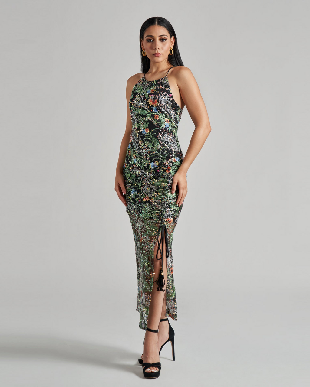 Halter Ruched Side Midi