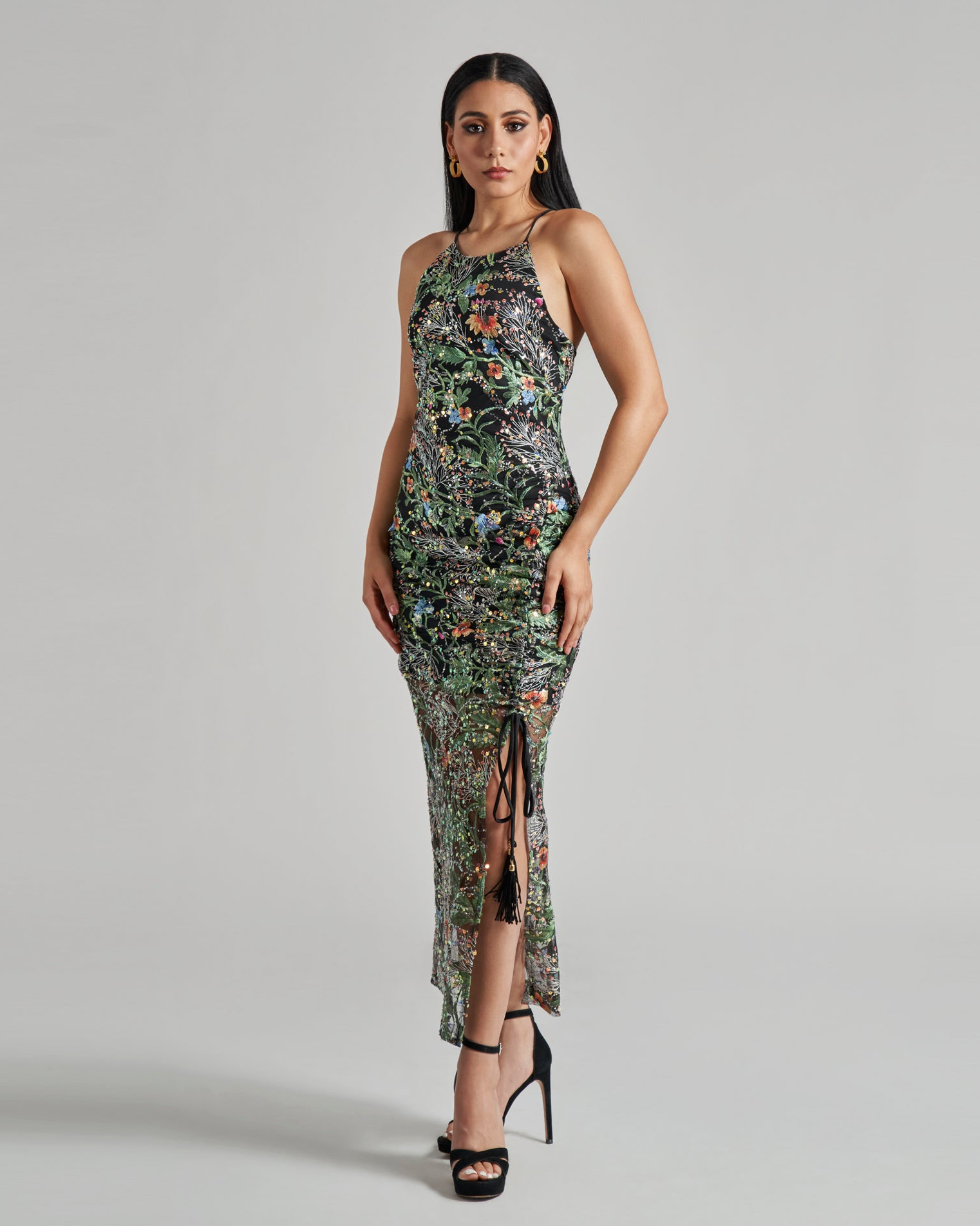 Halter Ruched Side Midi