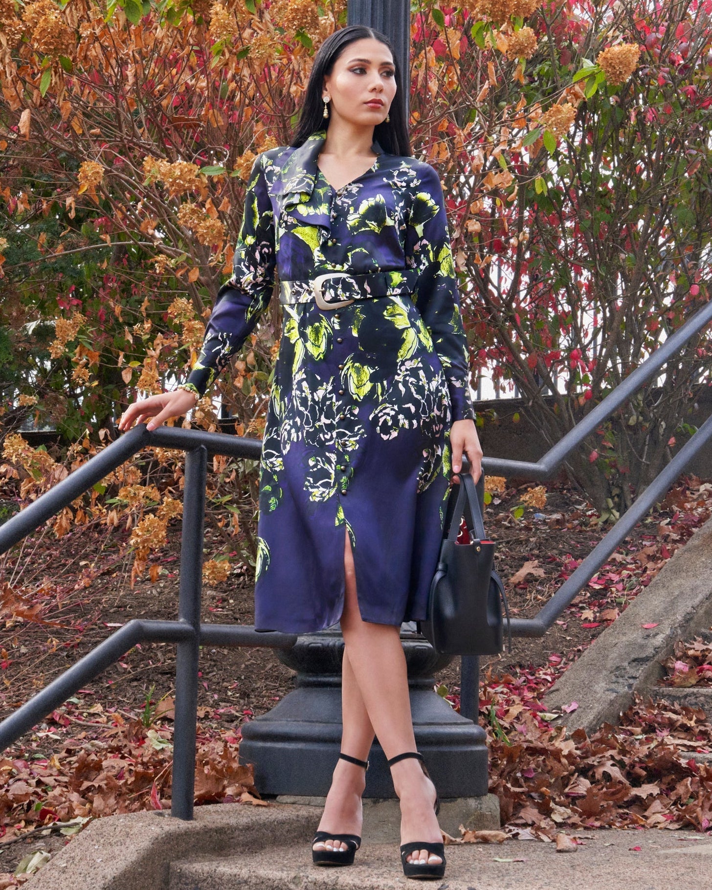 Asymmetric Flared Collar A-Line Midi Dress