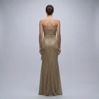 Strapples Draped Ruffle Gown