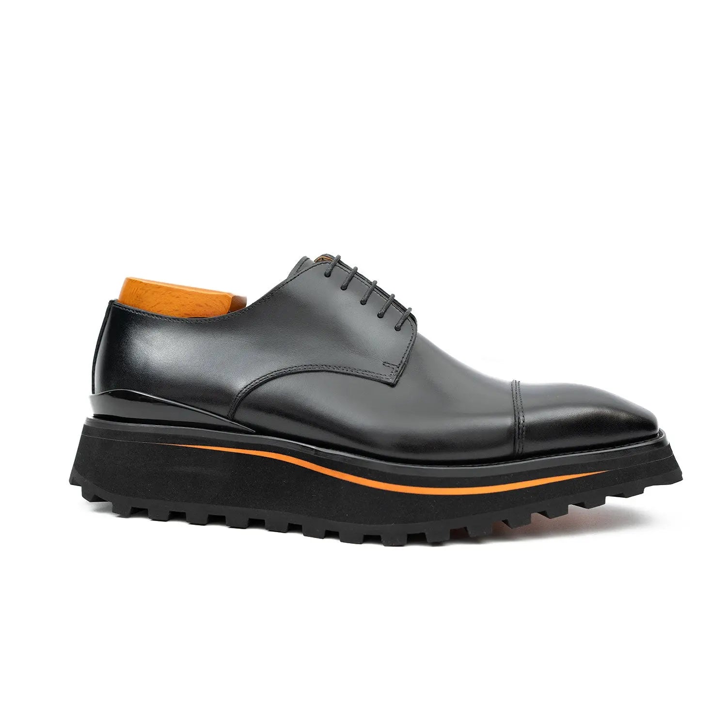 Calf Leather Dress Three Quarters Derby Shoes | Black