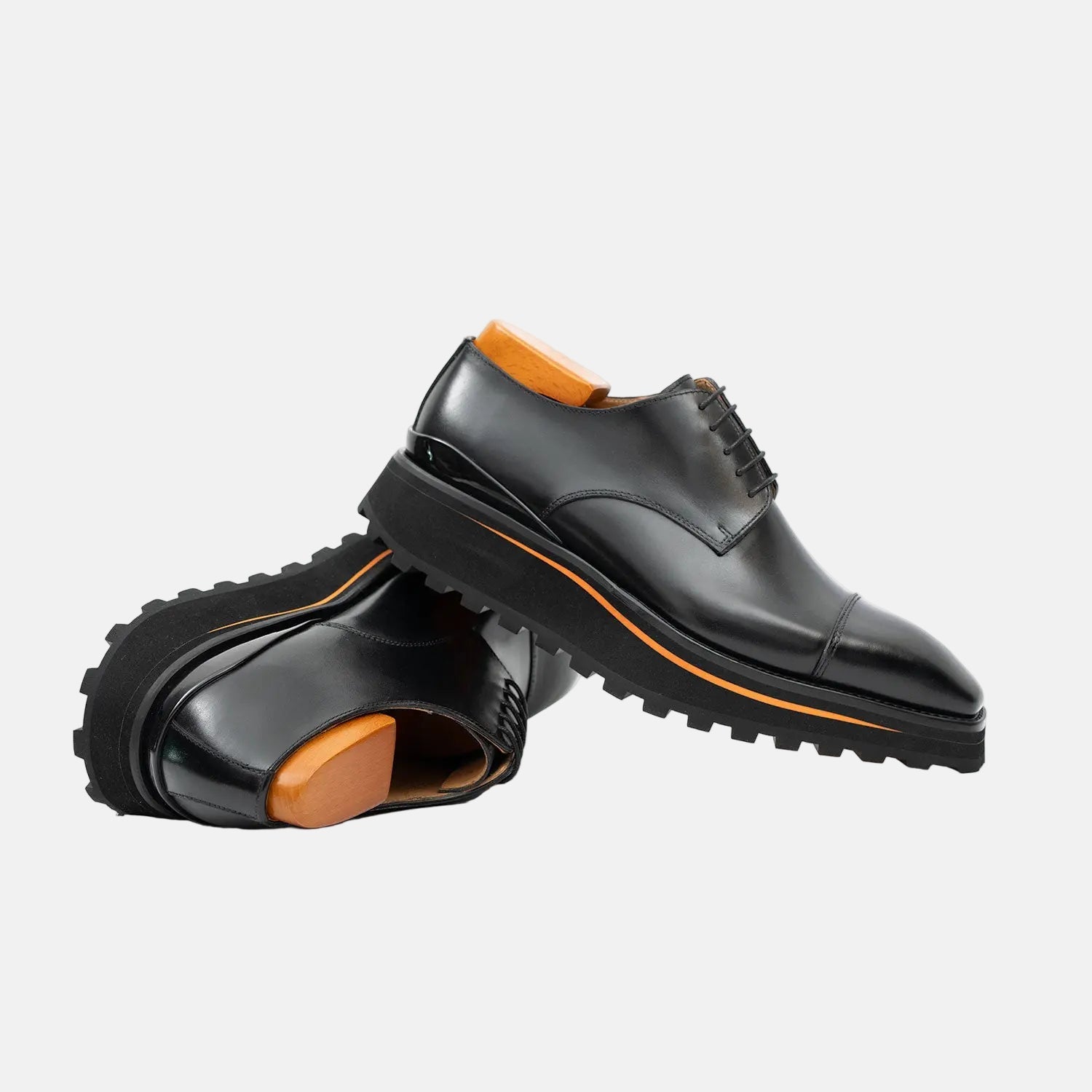 Calf Leather Dress Three Quarters Derby Shoes | Black