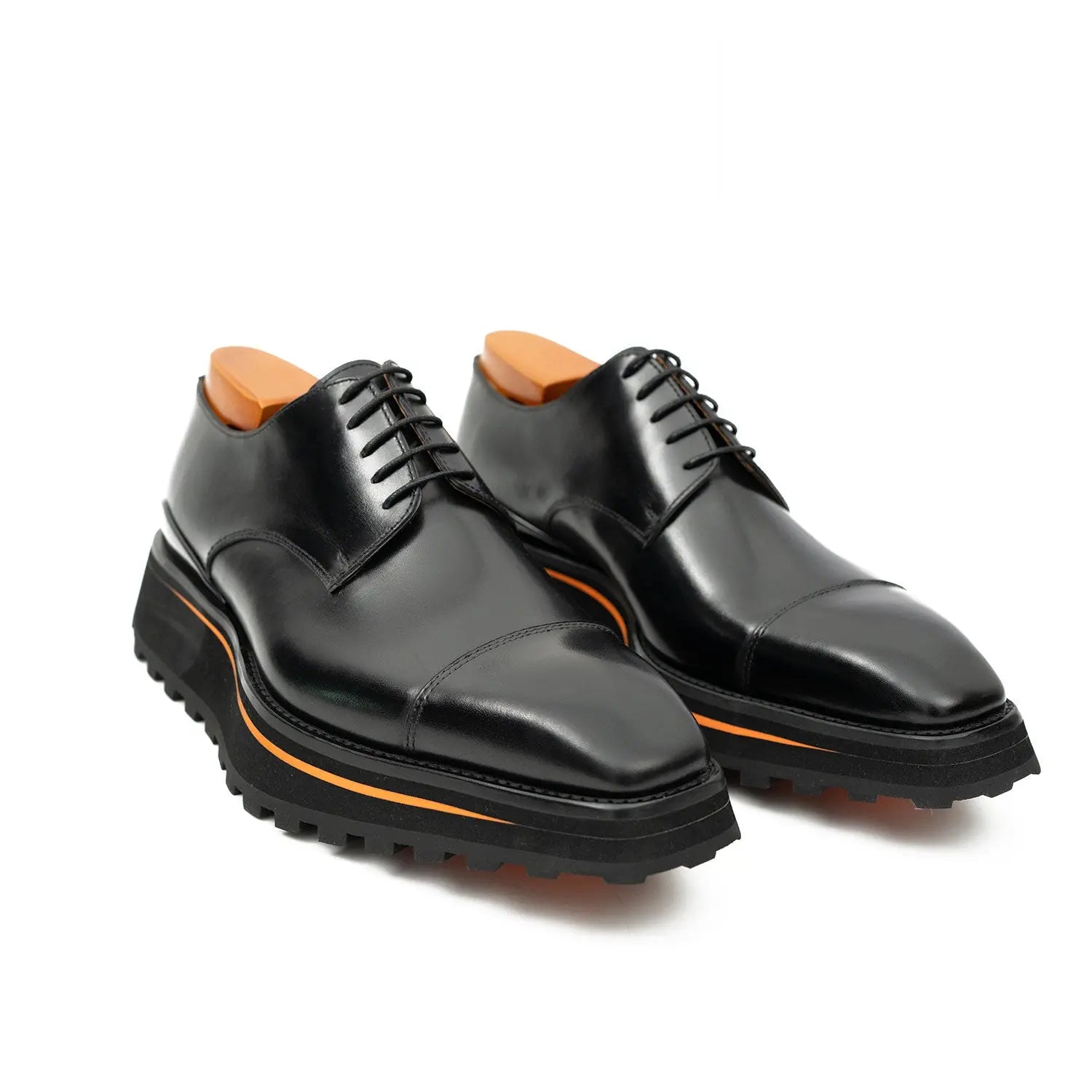 Calf Leather Dress Three Quarters Derby Shoes | Black