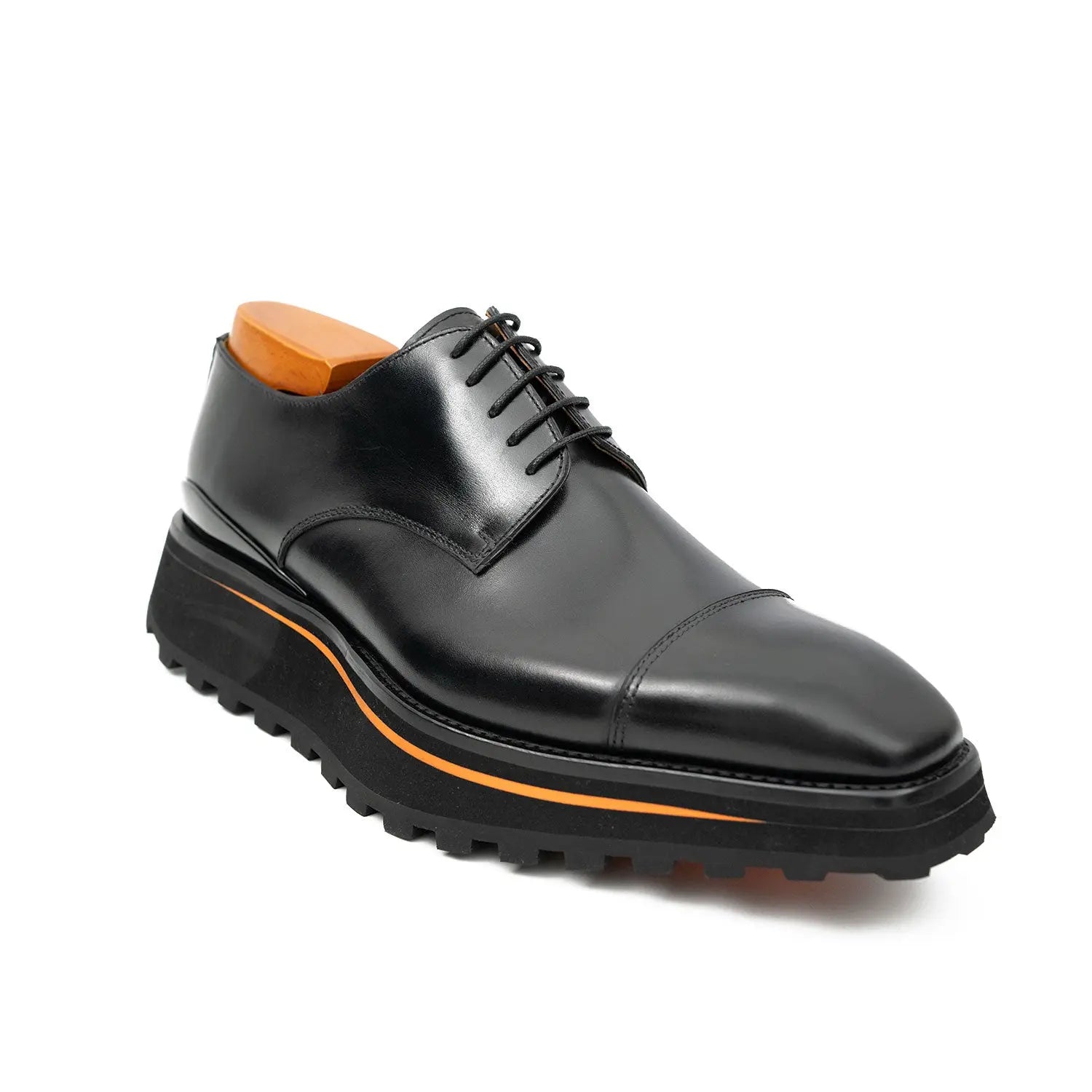 Calf Leather Dress Three Quarters Derby Shoes | Black