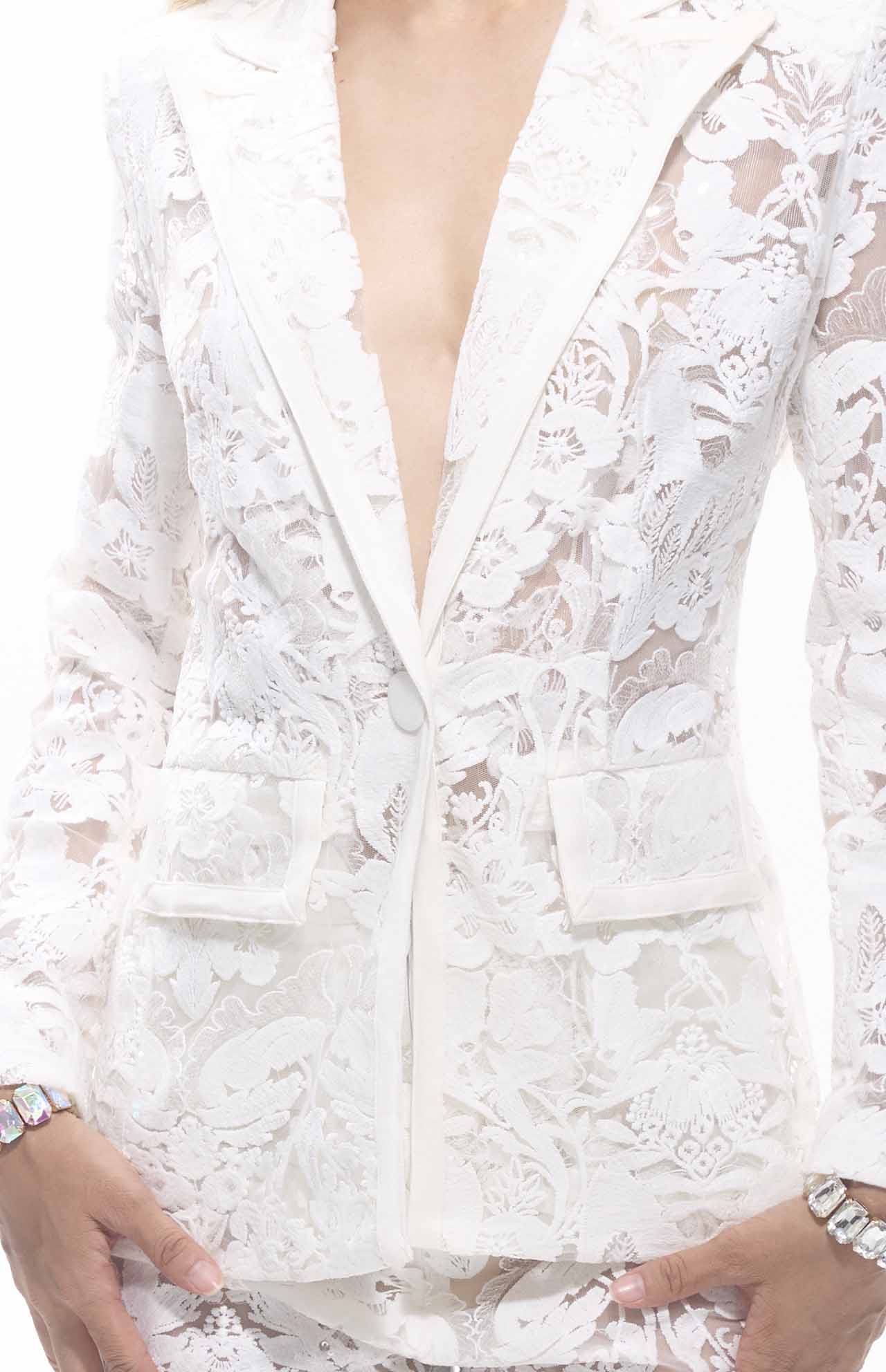 Carie Sequin Floral Lace Set White