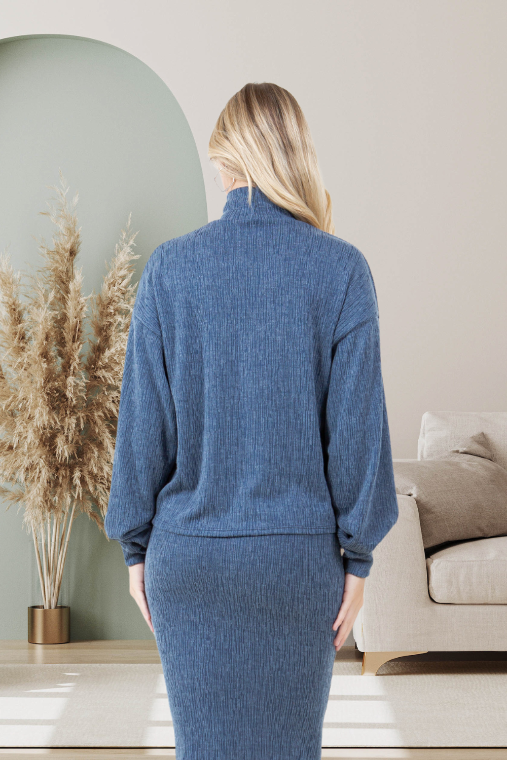 Alina Long Sleeve Midi Skirt Set | Blue