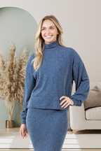 Alina Long Sleeve Midi Skirt Set | Blue