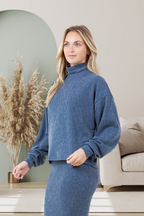 Alina Long Sleeve Midi Skirt Set | Blue