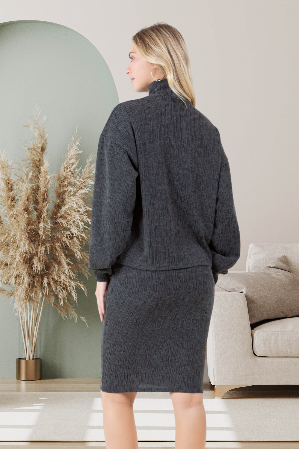 Alina Long Sleeve Midi Skirt Set | Grey