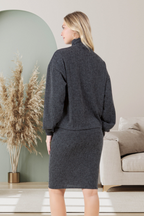 Alina Long Sleeve Midi Skirt Set | Grey