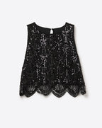 Chic Black Sequin Cropped Top
