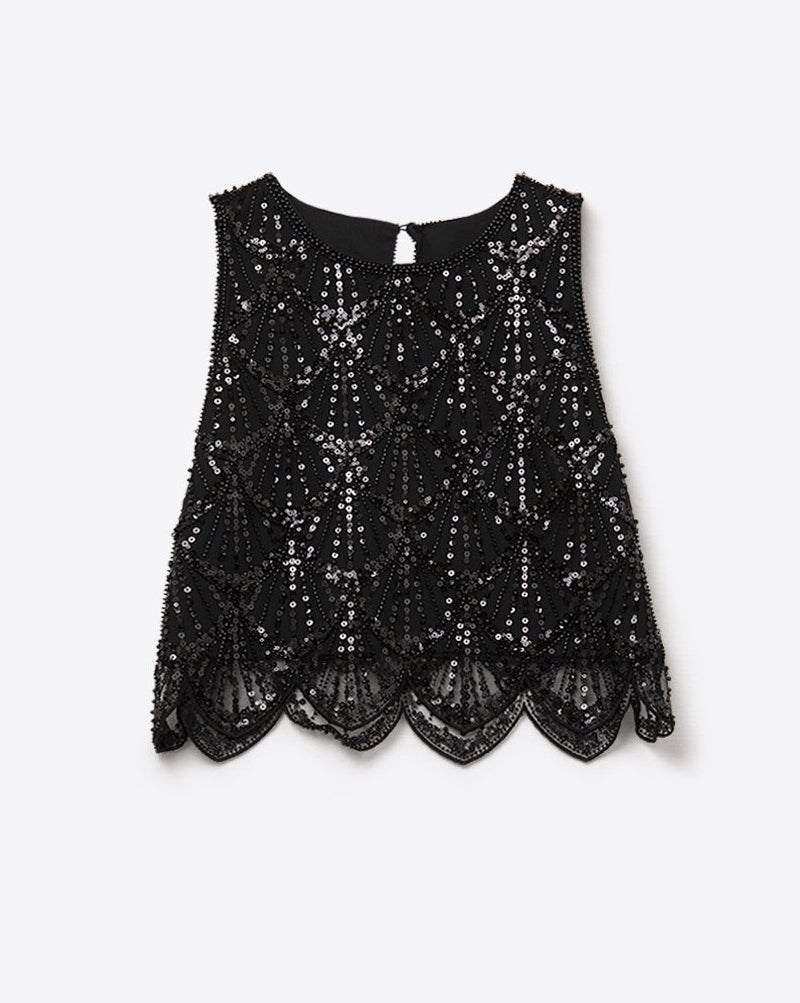 Chic Black Sequin Cropped Top