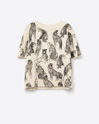 Chic Cream Animal-Print Short-Sleeve Sweater
