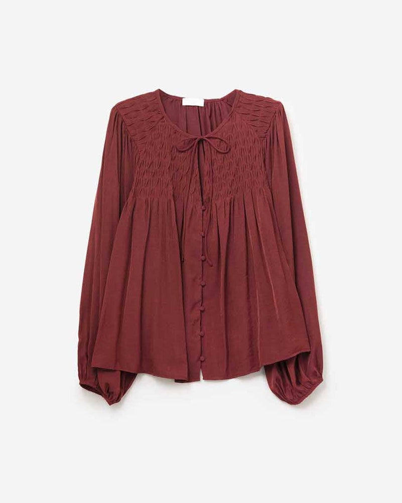 Chic Red Satin Shirt with Lace