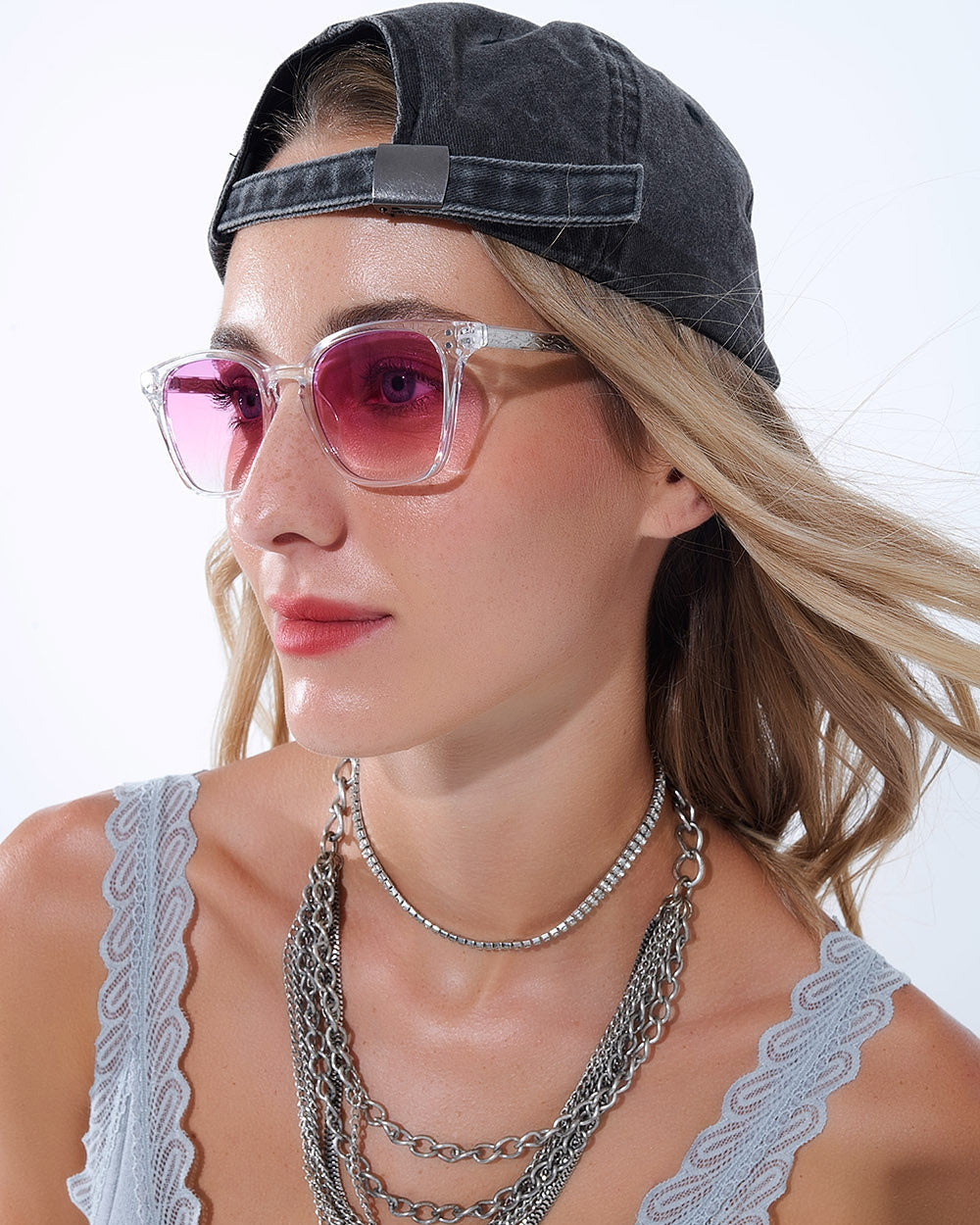 Clear Sunglasses with Pink Gradient Lenses