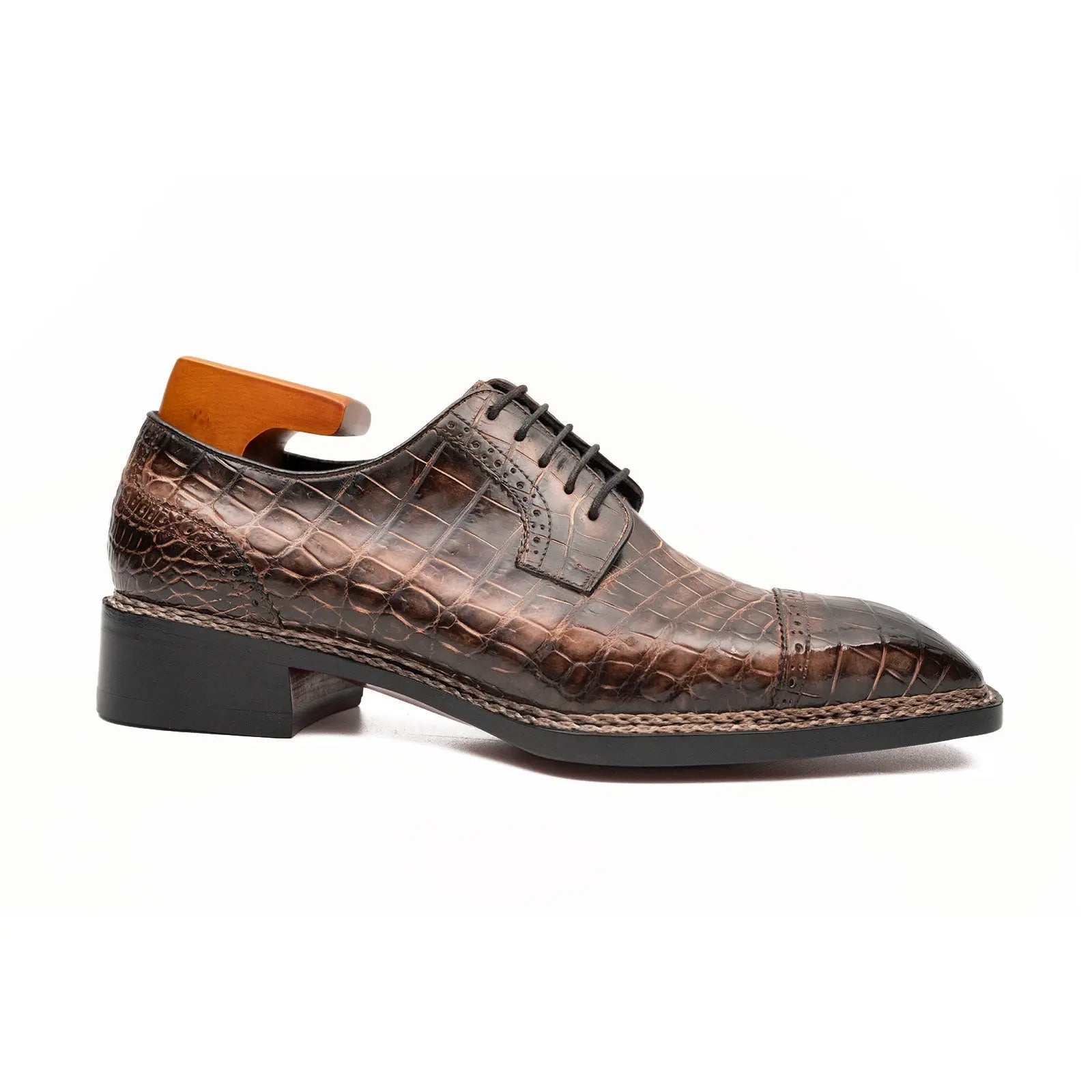 Coffee Crocodile Derby Shoes Goodyear | Norwegian 8019