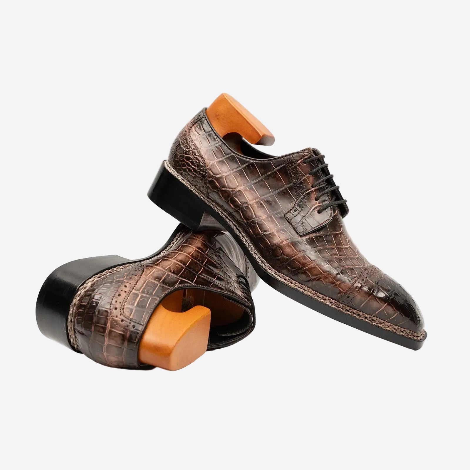 Coffee Crocodile Derby Shoes Goodyear | Norwegian 8019