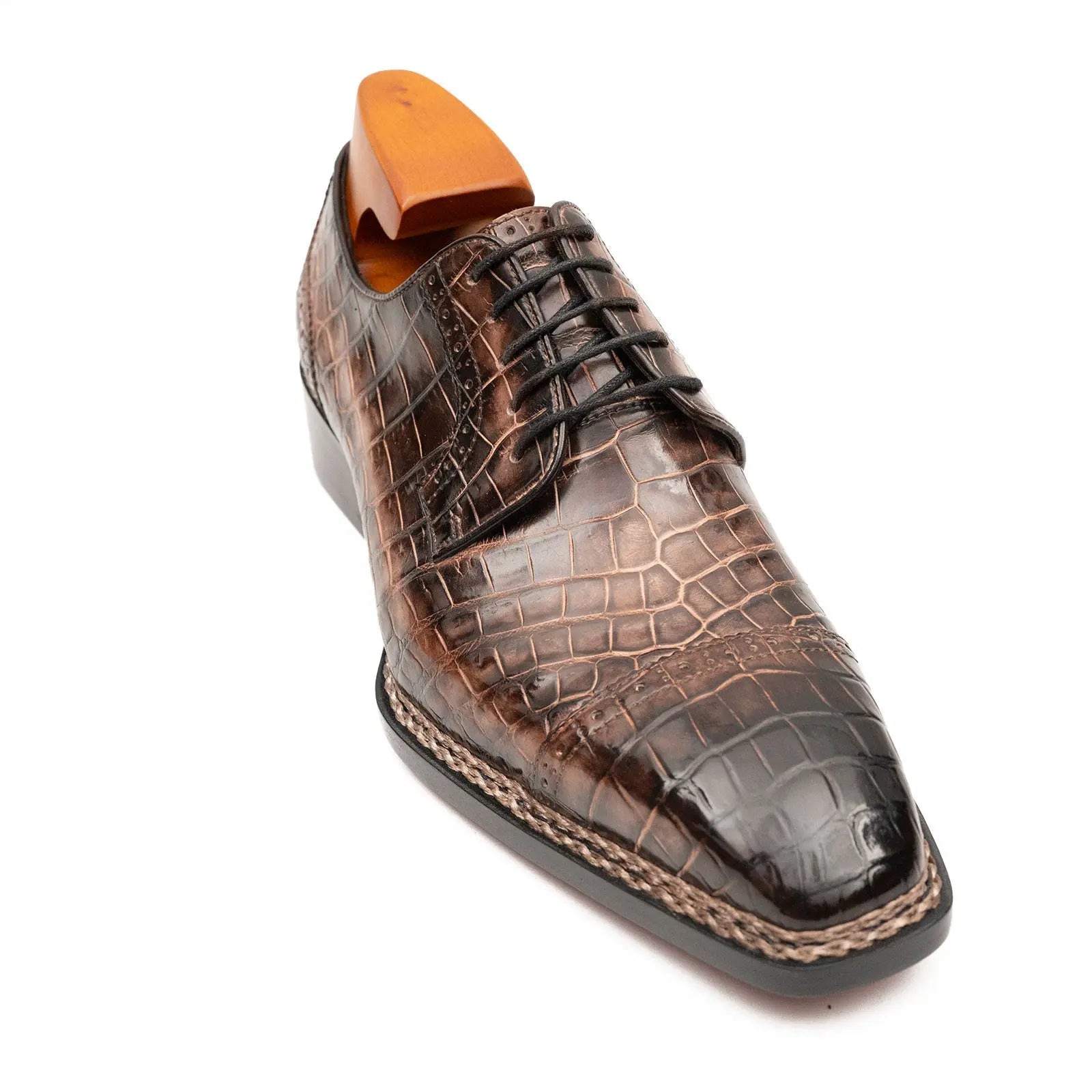 Coffee Crocodile Derby Shoes Goodyear | Norwegian 8019