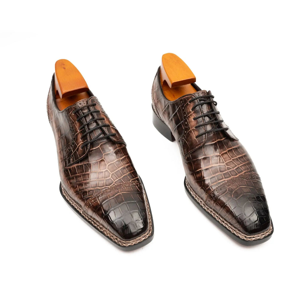 Coffee Crocodile Derby Shoes Goodyear | Norwegian 8019