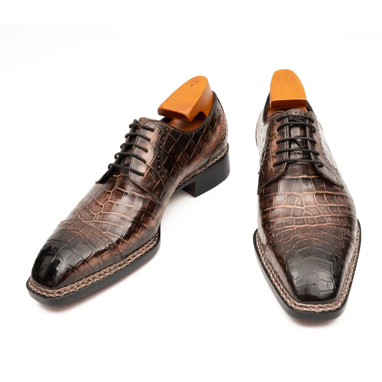 Coffee Crocodile Derby Shoes Goodyear | Norwegian 8019