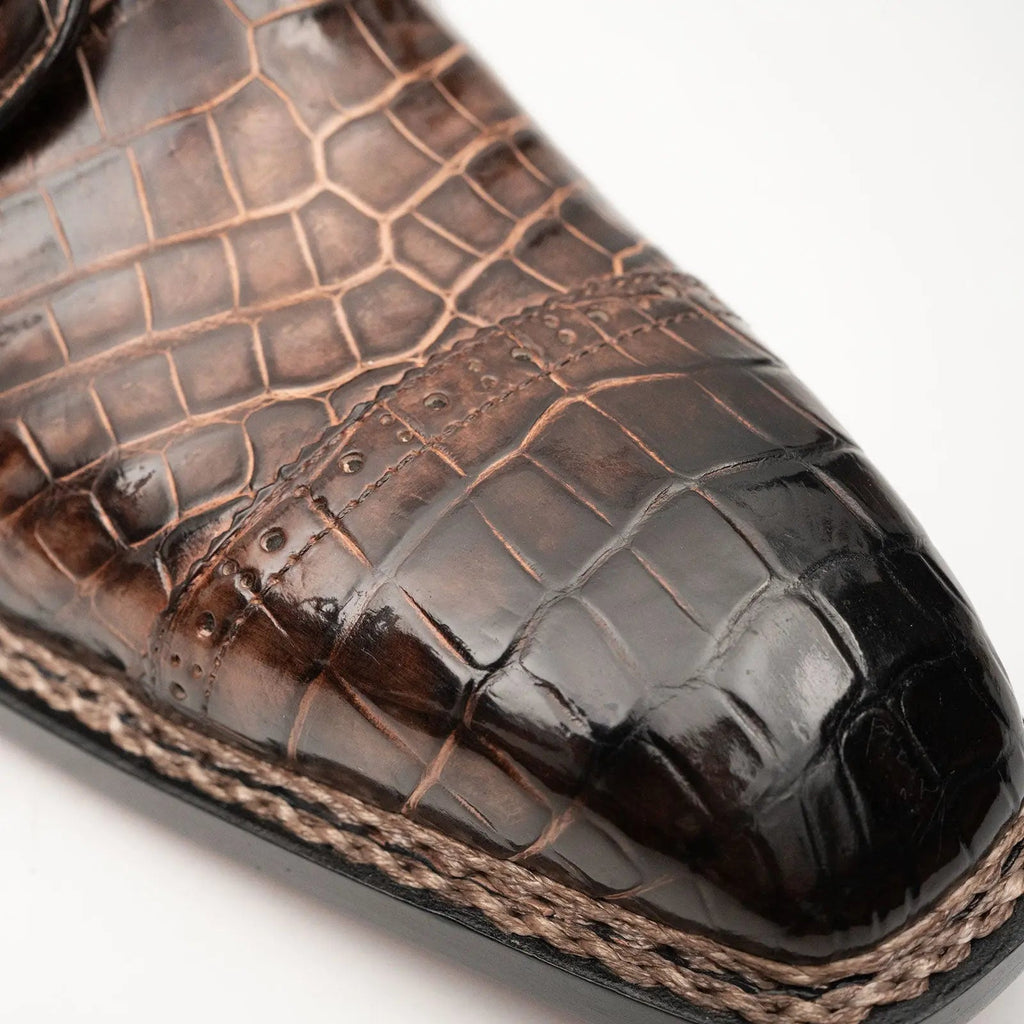 Coffee Crocodile Derby Shoes Goodyear | Norwegian 8019