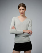 LIVIA Long Sleeve V-Neck Viscose Sweater | Smoke