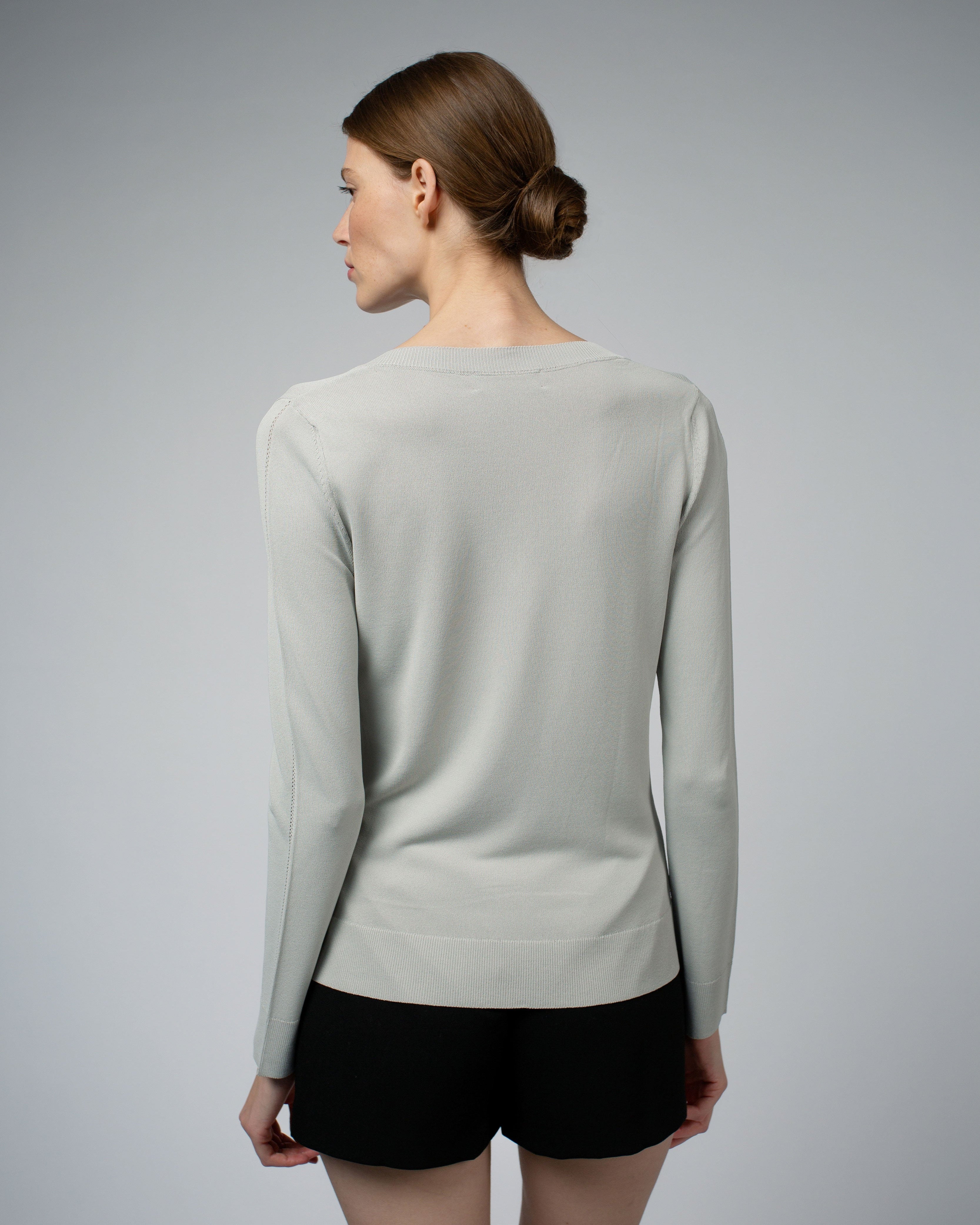 LIVIA Long Sleeve V-Neck Viscose Sweater | Smoke
