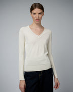 Livia Long Sleeve V-Neck Viscose Sweater | Cream