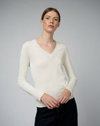 Livia Long Sleeve V-Neck Viscose Sweater | Cream