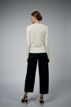 Livia Long Sleeve V-Neck Viscose Sweater | Cream
