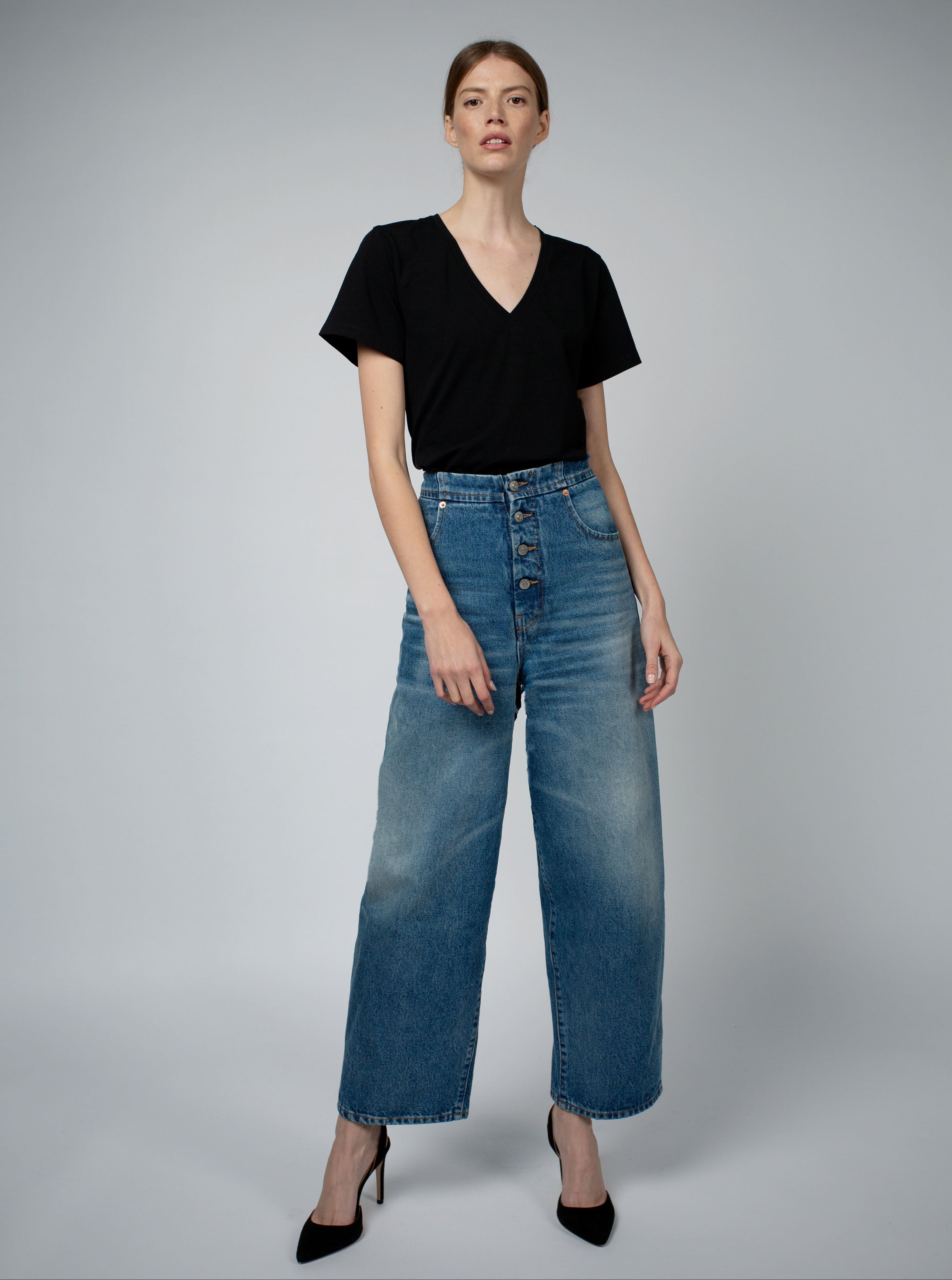 MAGDA Organic Cotton V-Neck T-Shirt in Black