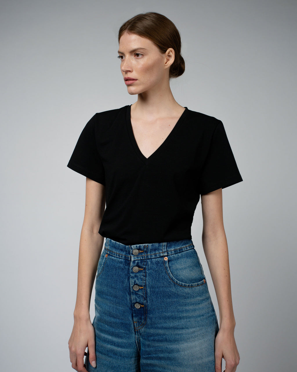 MAGDA Organic Cotton V-Neck T-Shirt in Black
