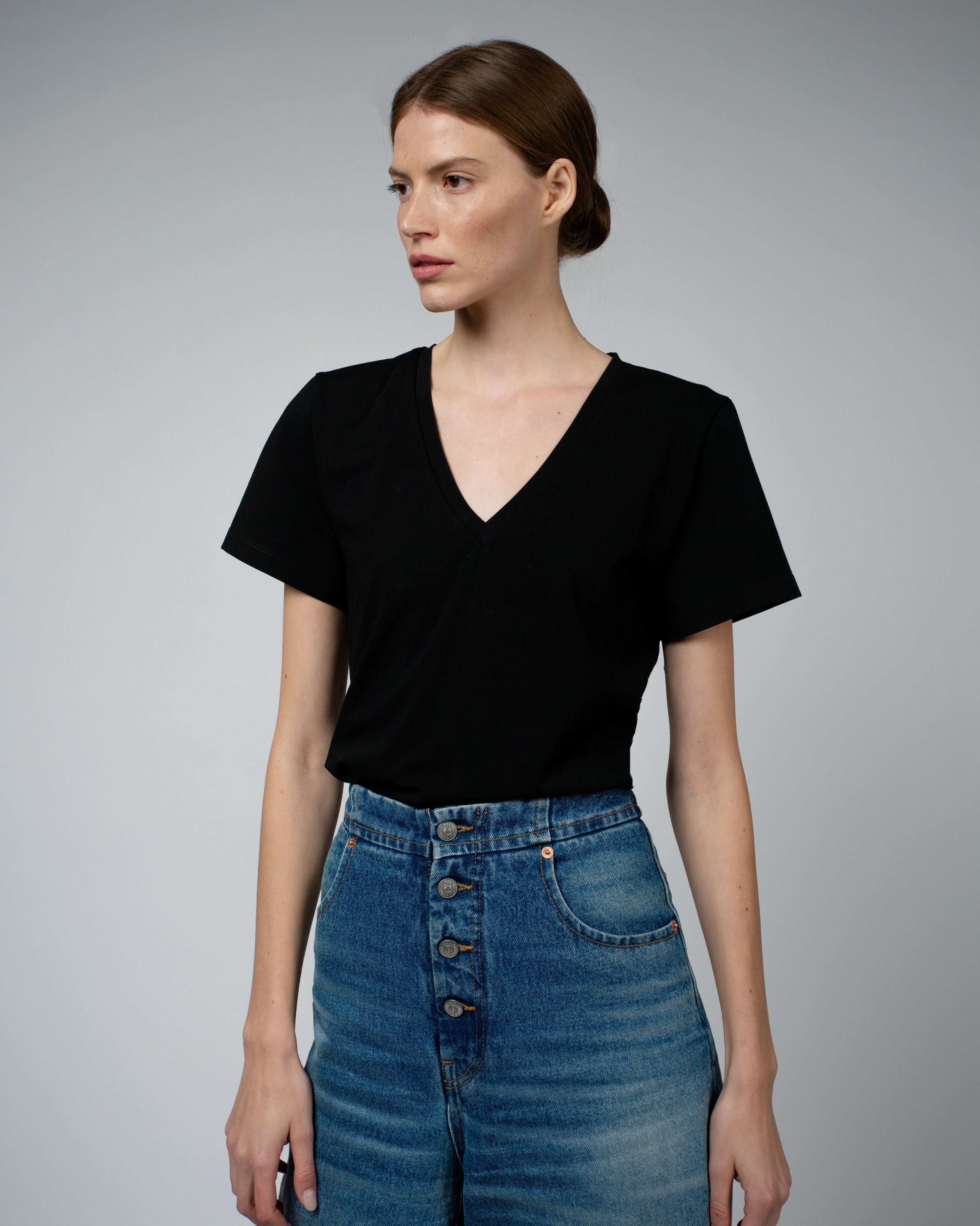 MAGDA Organic Cotton V-Neck T-Shirt in Black