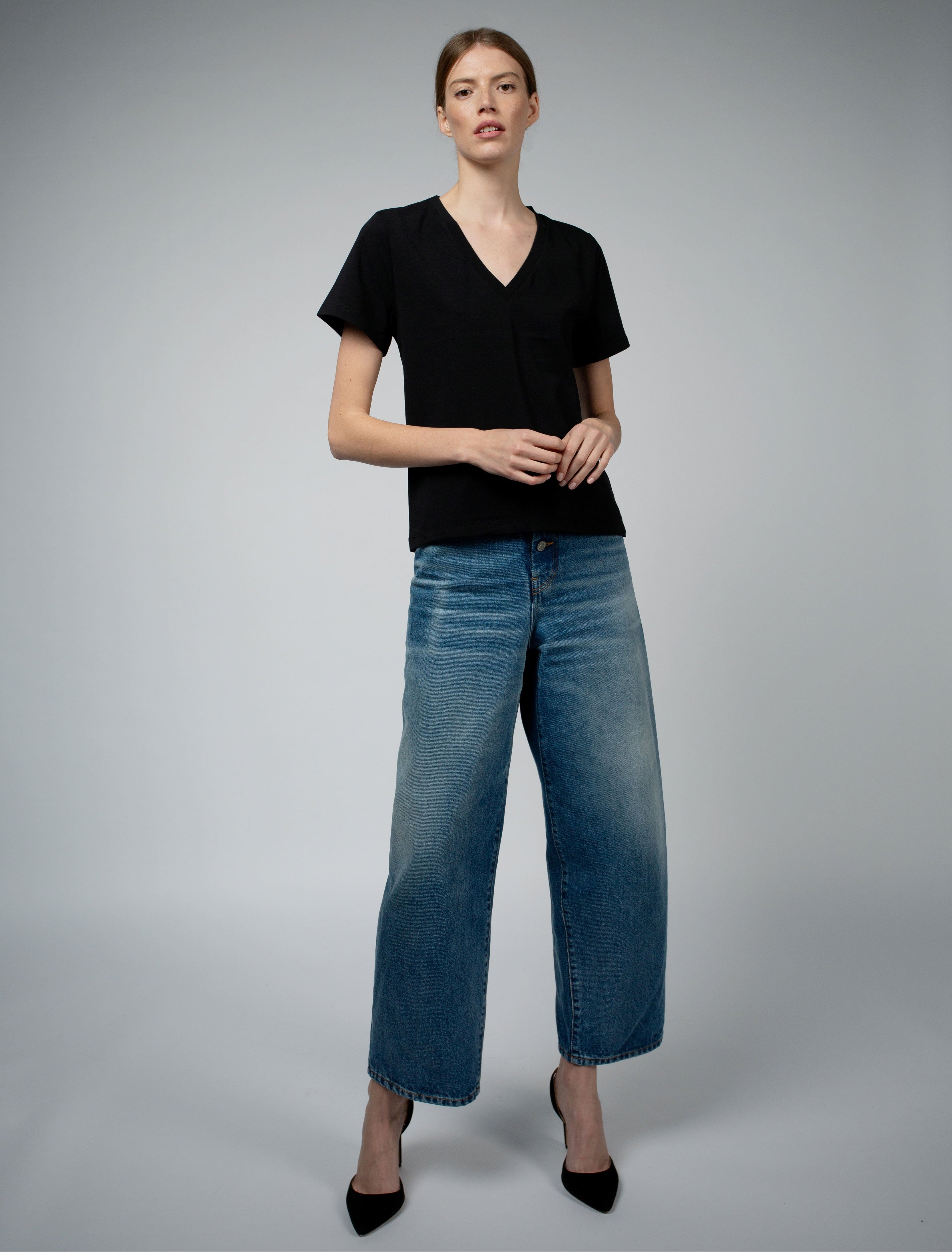 MAGDA Organic Cotton V-Neck T-Shirt in Black