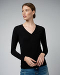 LIVIA Long Sleeve V-Neck Viscose Sweater | Black