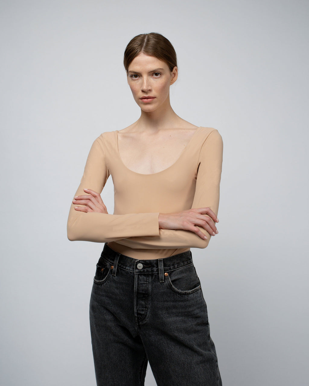 Luella Double Layer Ballet Neckline Bodysuit | Latte