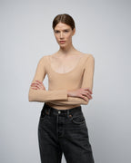 Luella Double Layer Ballet Neckline Bodysuit | Latte
