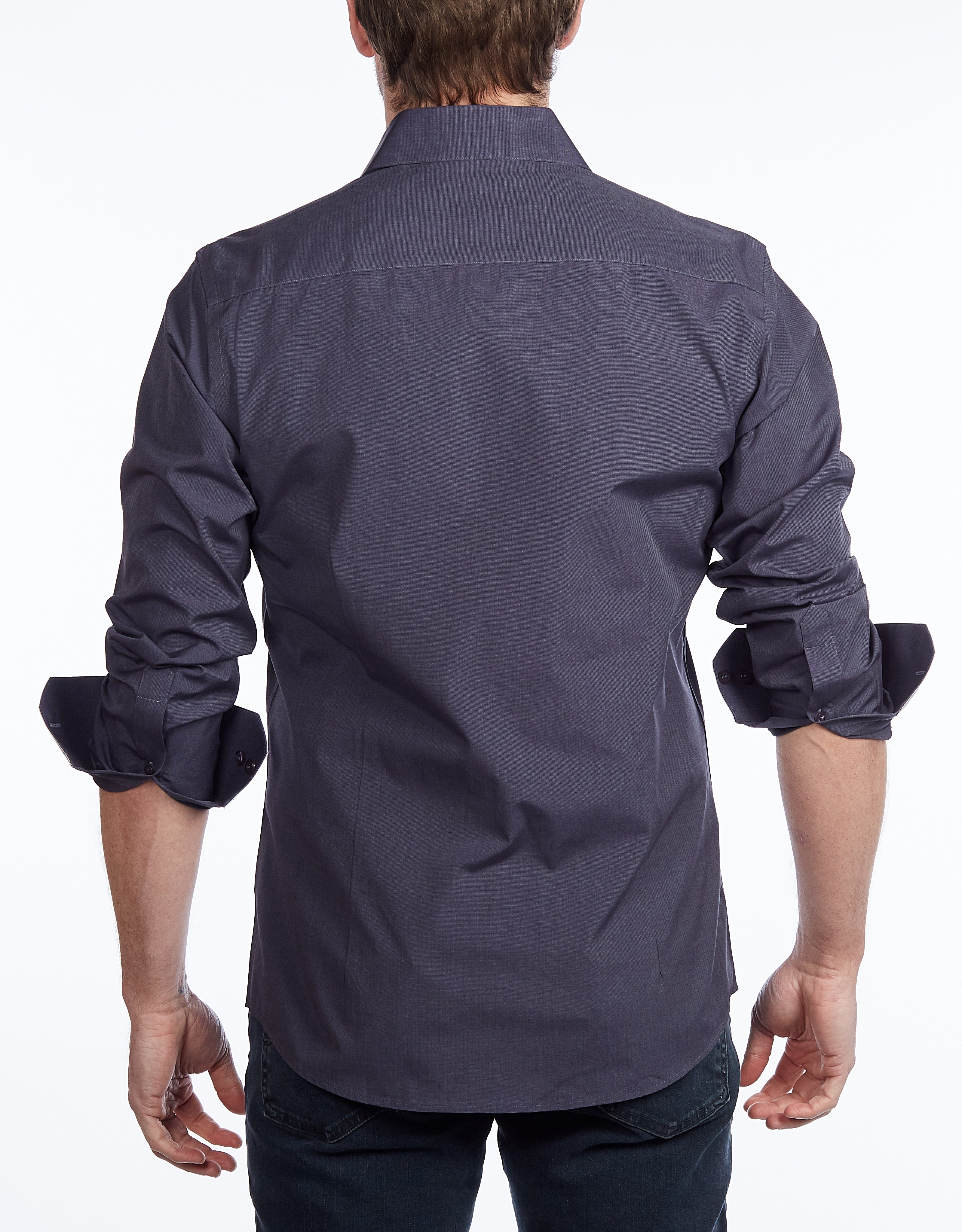 LEVINAS Contrast Collar Button-Up Shirt | Contemporary Fit