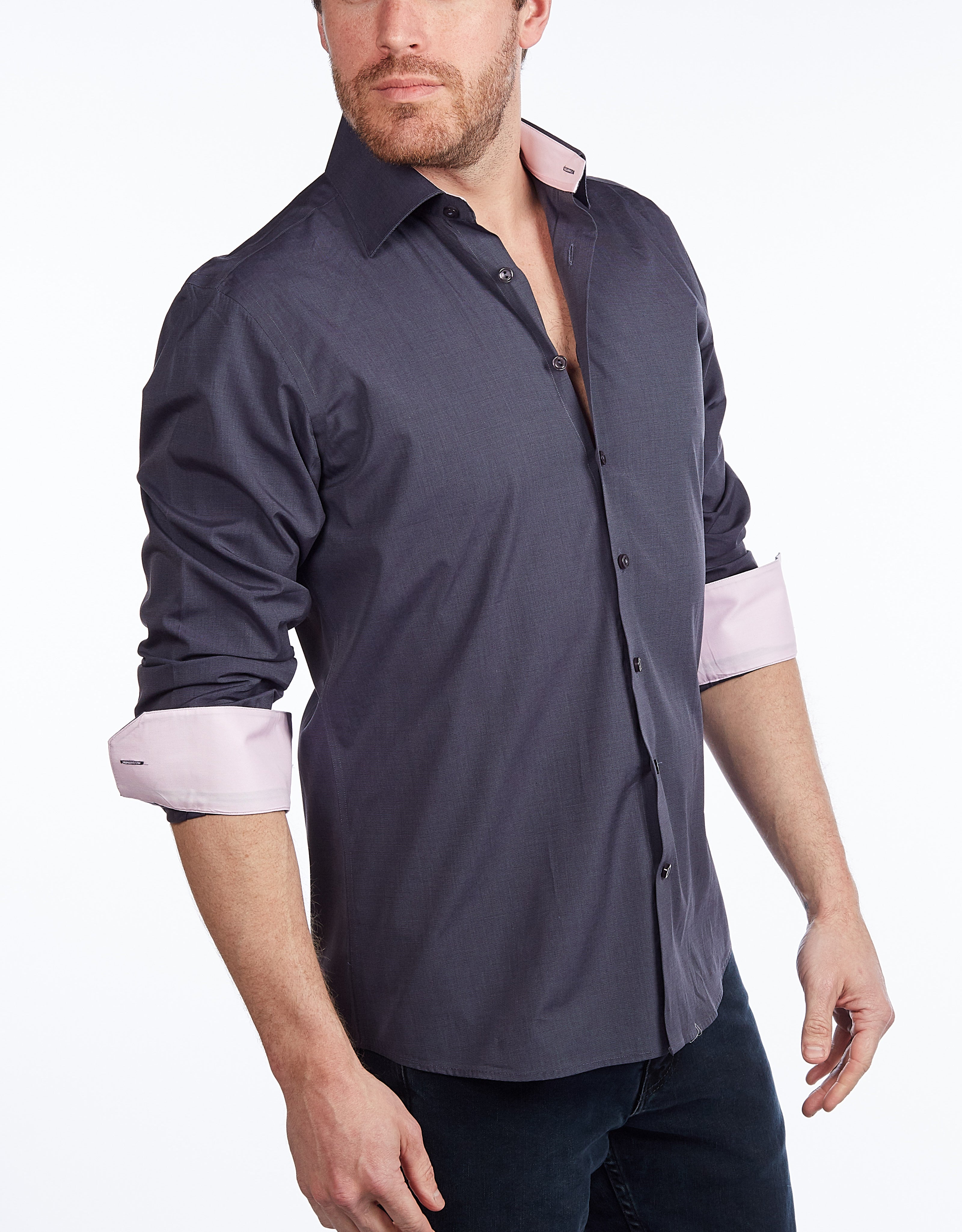 Contrast Collar Button-Up Shirt | Contemporary Fit
