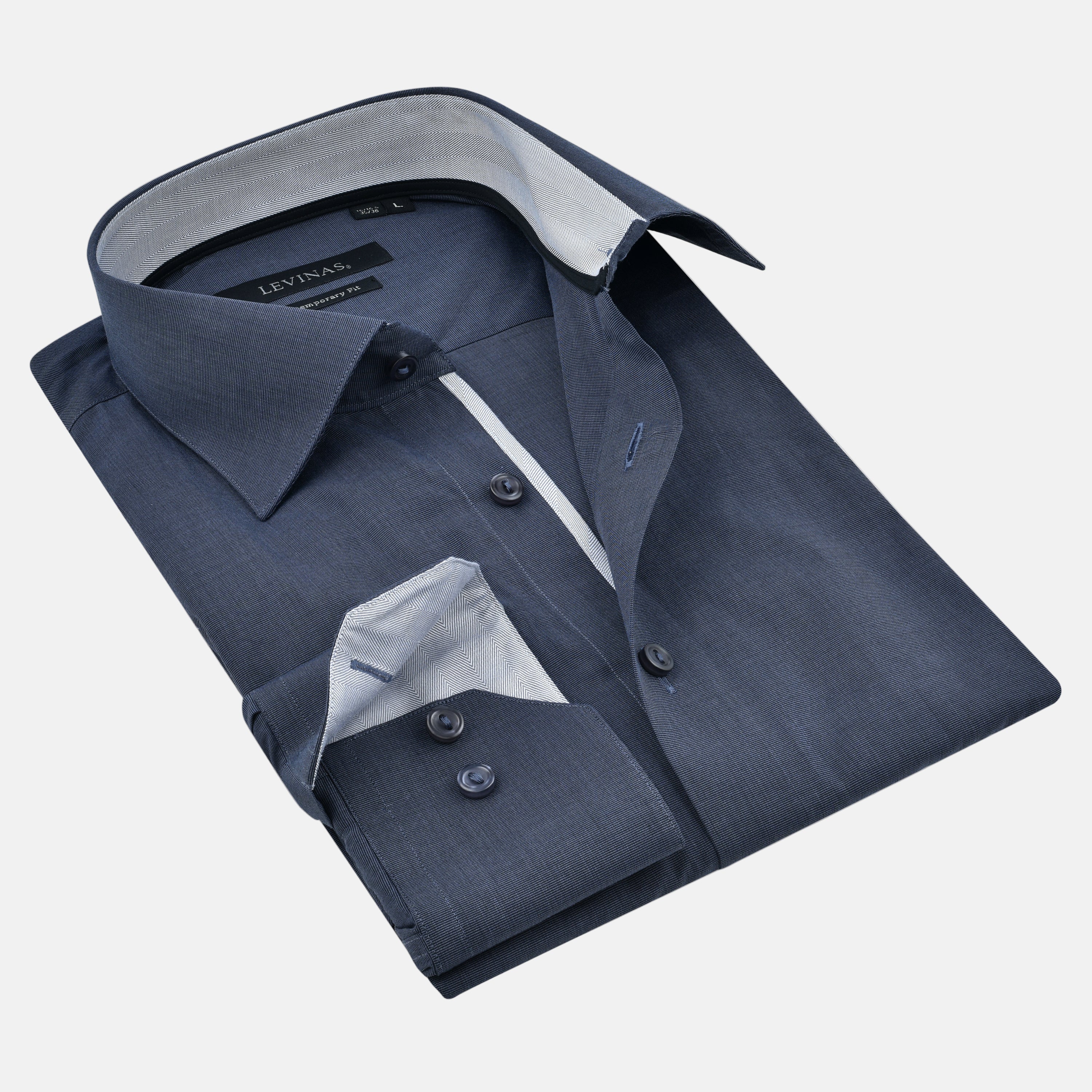 LEVINAS Contrast Collar Button-Up Shirt | Contemporary Fit