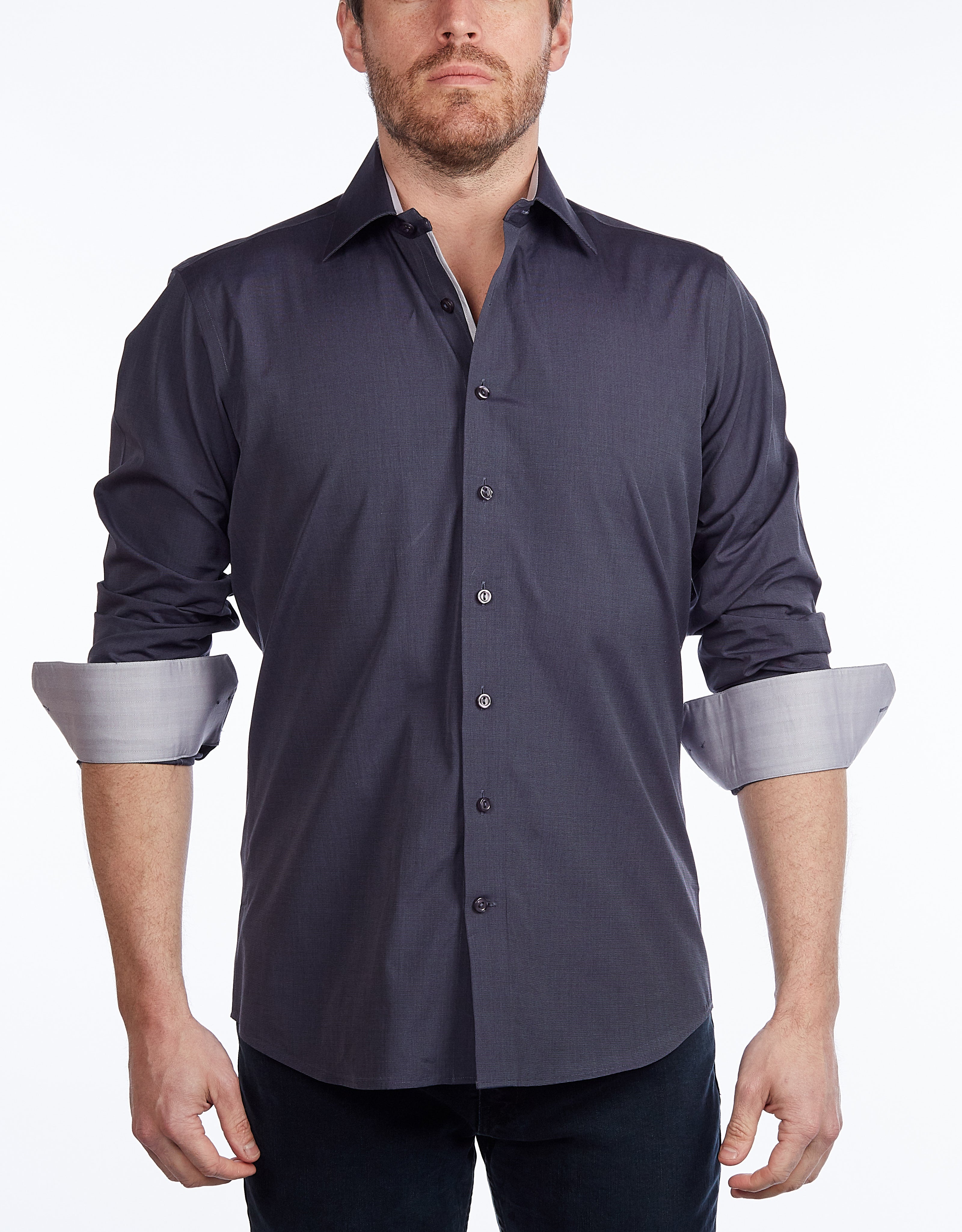 LEVINAS Contrast Collar Button-Up Shirt | Contemporary Fit