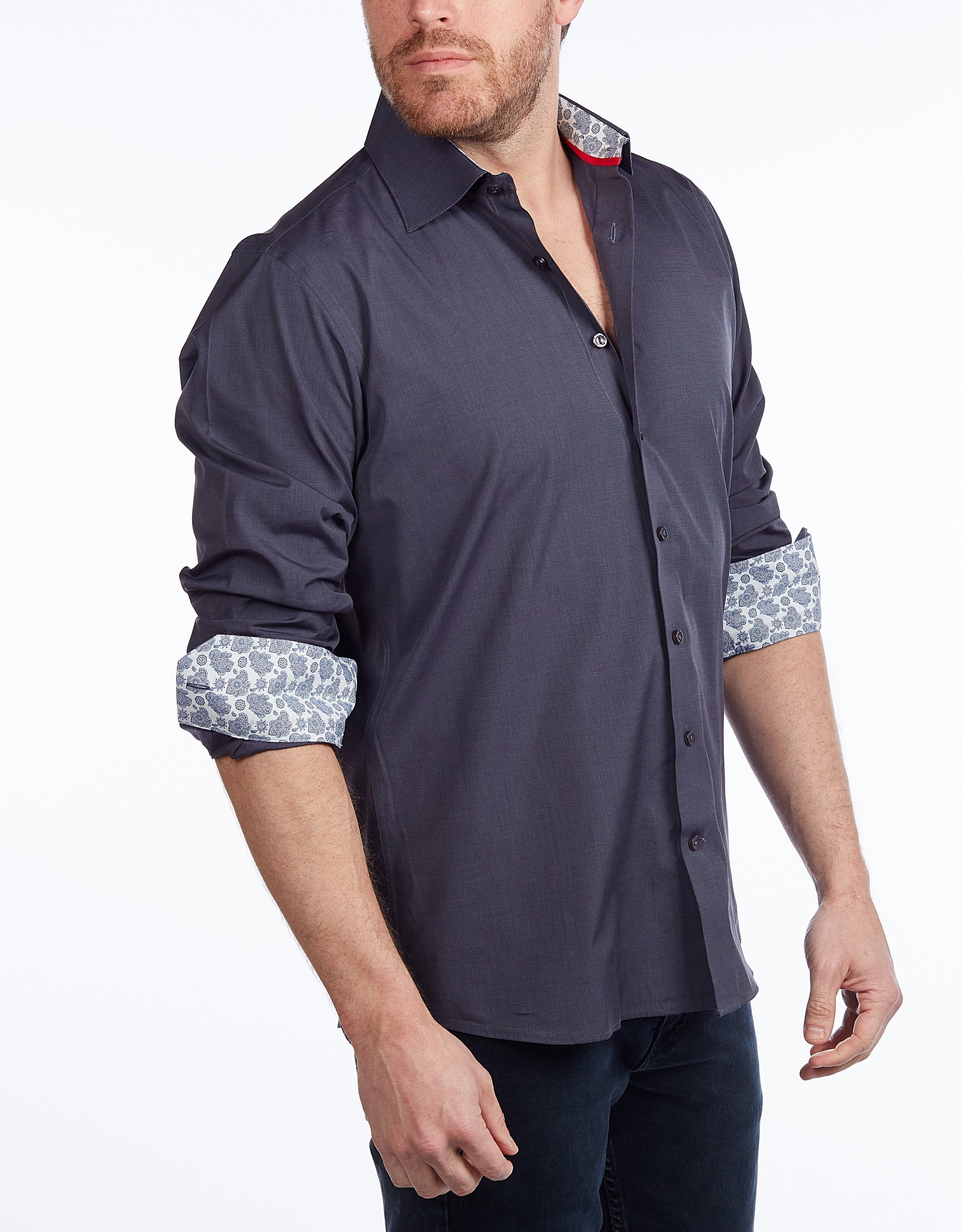 Contrast Collar Button-Up Shirt | Contemporary Fit