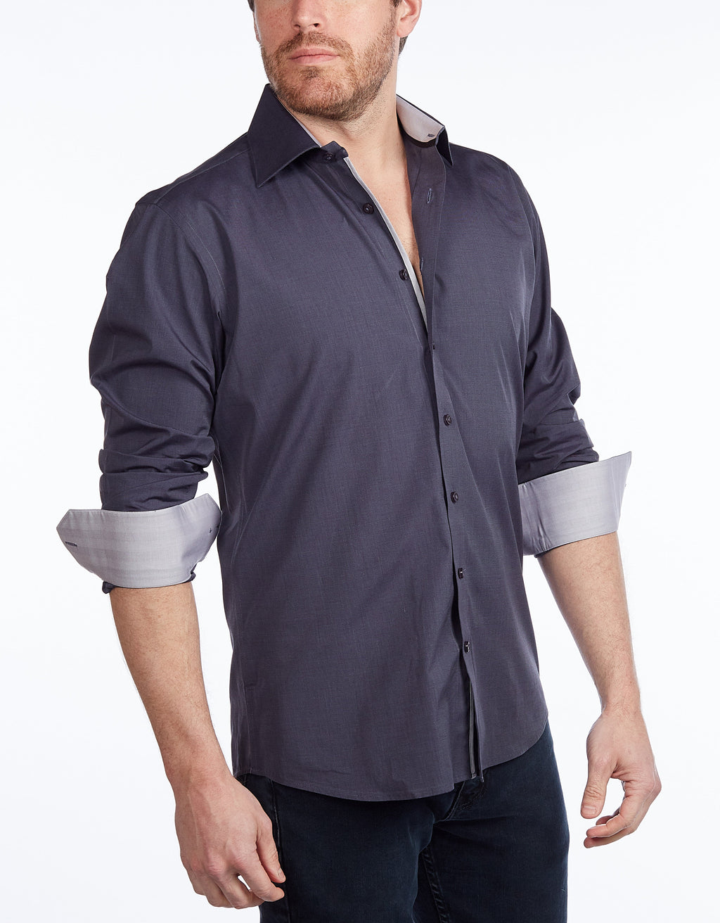 LEVINAS Contrast Collar Button-Up Shirt | Contemporary Fit