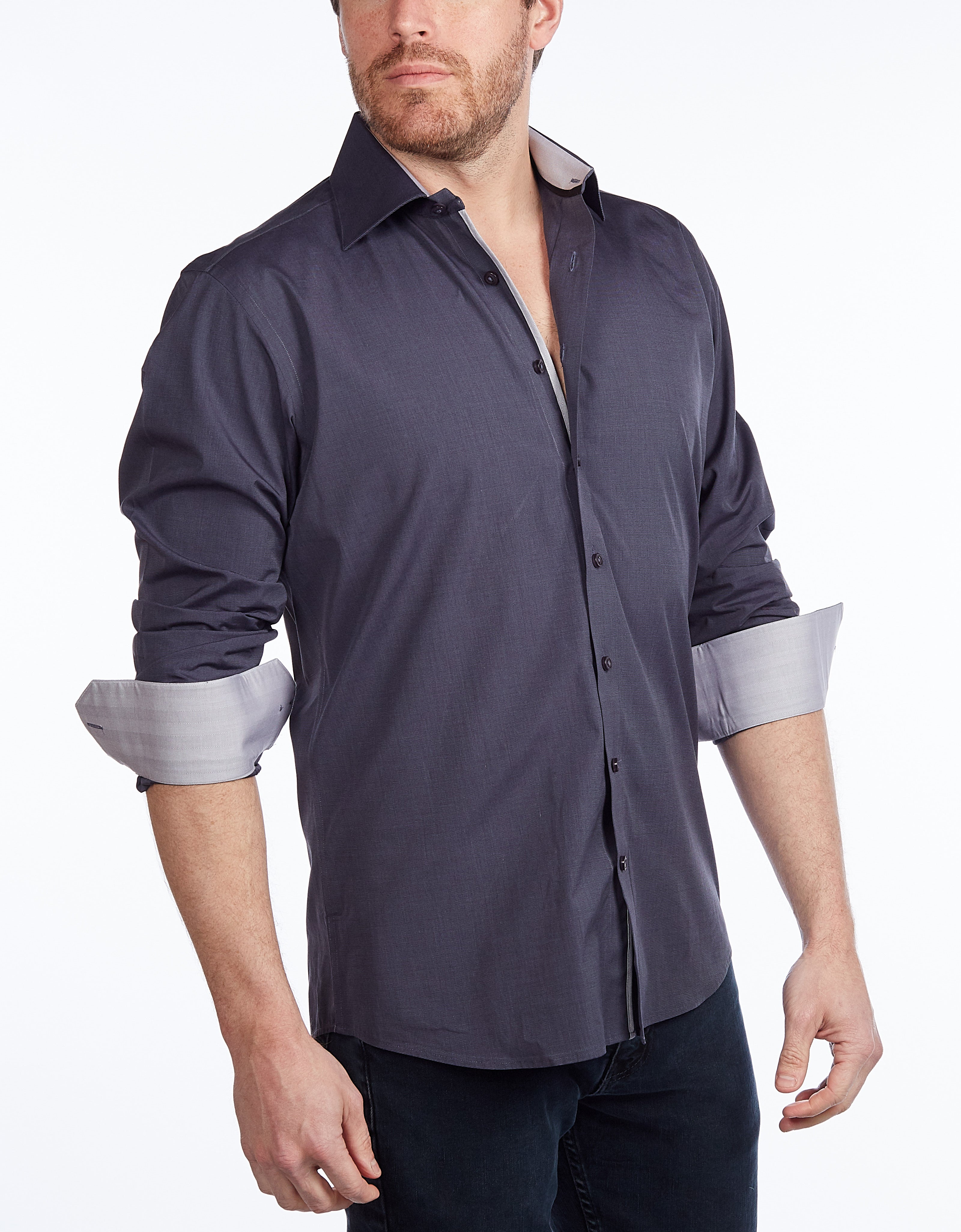 LEVINAS Contrast Collar Button-Up Shirt | Contemporary Fit