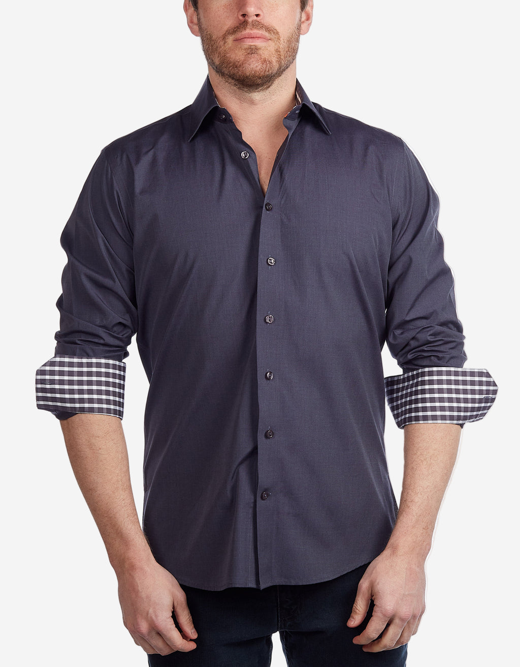 Contrast Collar Button-Up Shirt  | Contemporary Fit