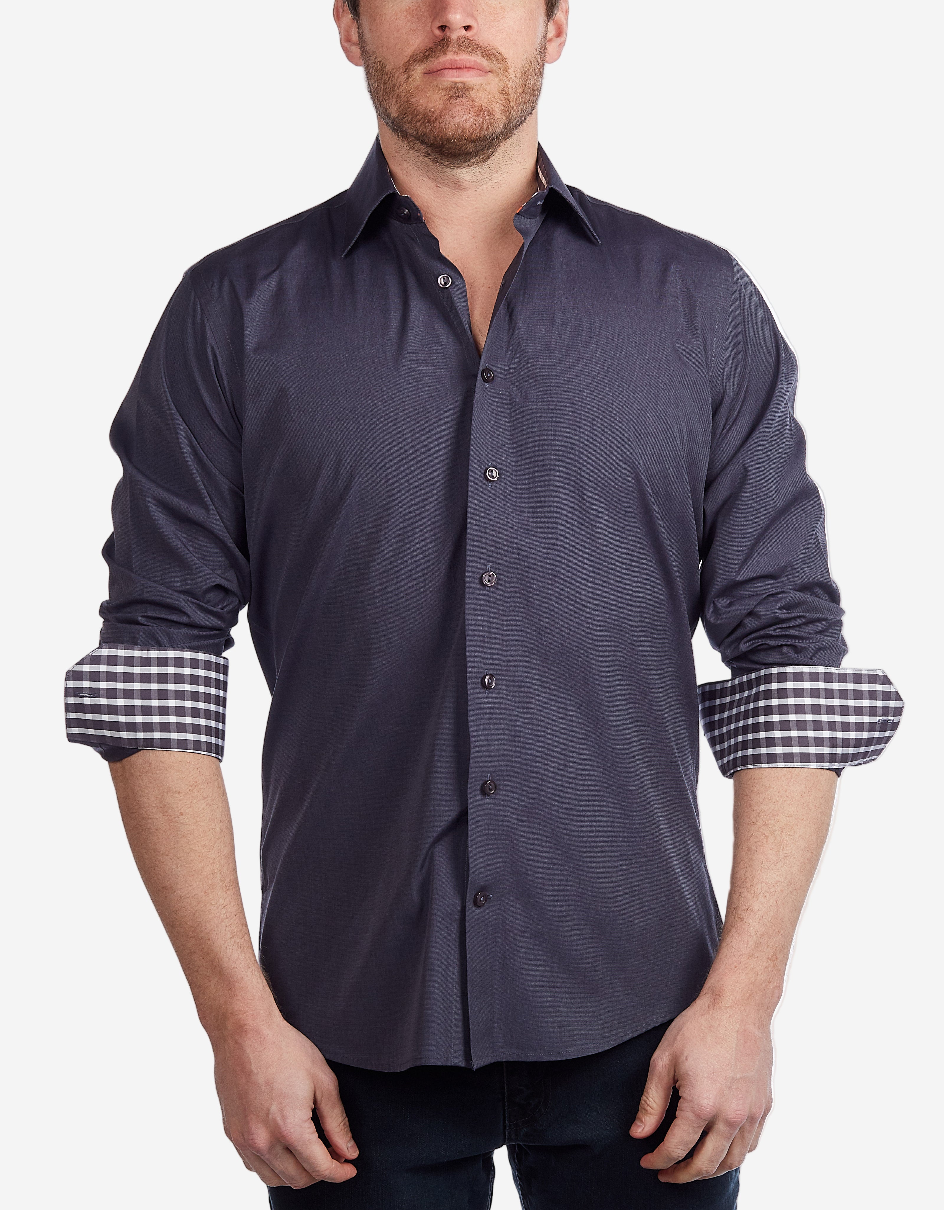 Contrast Collar Button-Up Shirt  | Contemporary Fit