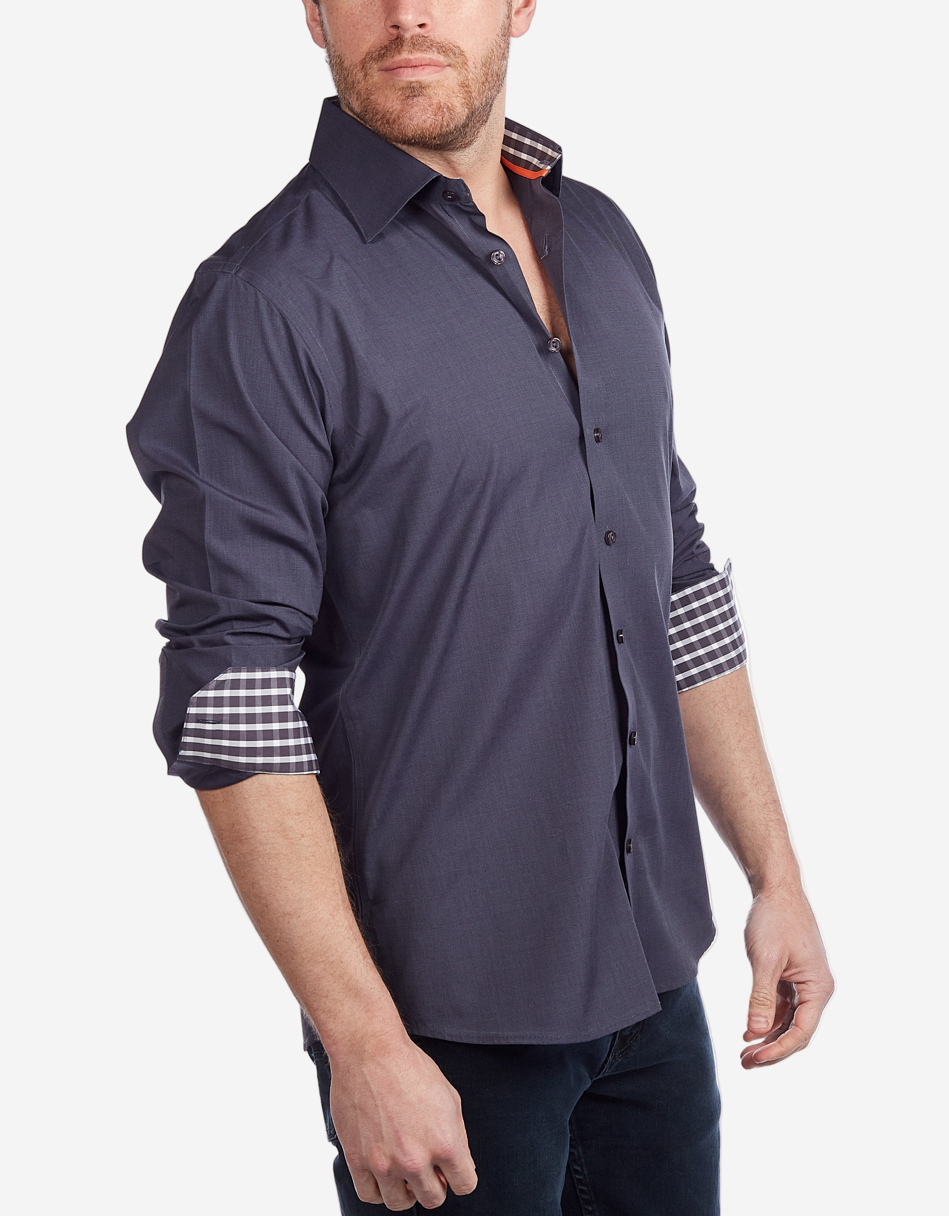 Contrast Collar Button-Up Shirt  | Contemporary Fit