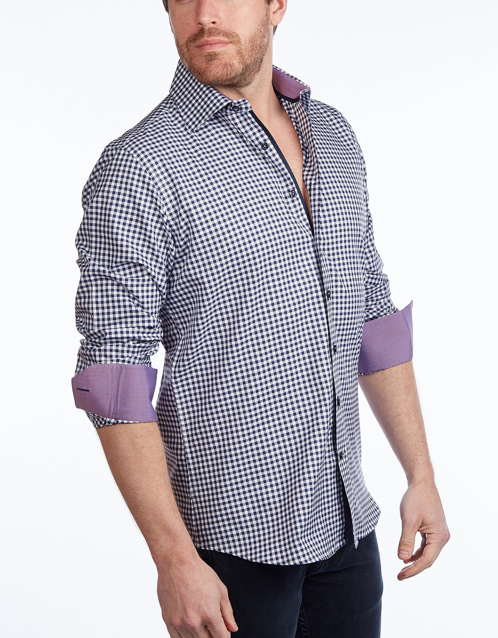 Contrast Collar Button-Up Shirt Navy + Burgundy | Contemporary Fit