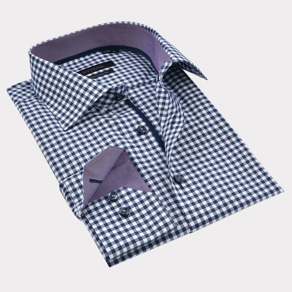 Contrast Collar Button-Up Shirt Navy + Burgundy | Contemporary Fit