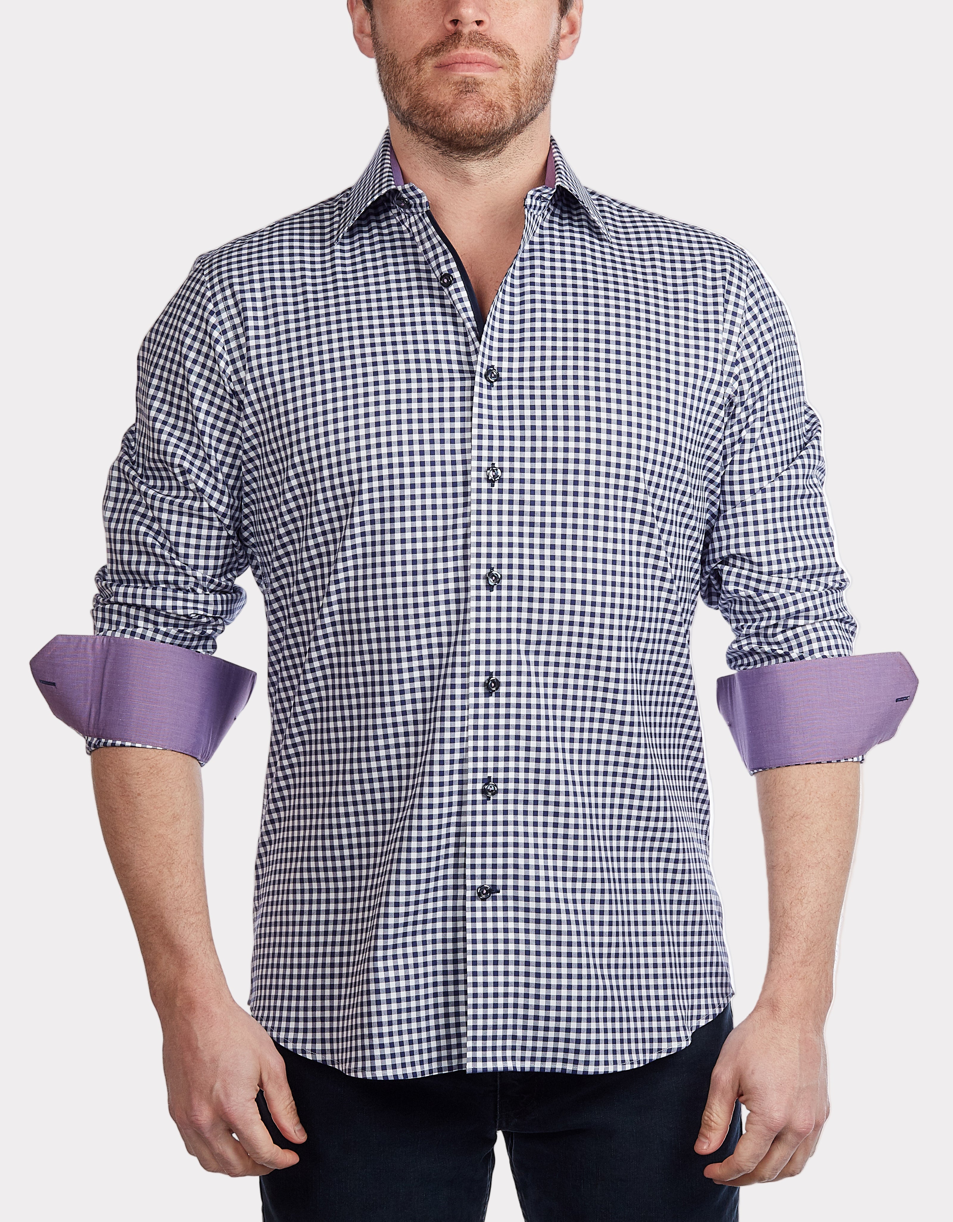 Contrast Collar Button-Up Shirt Navy + Burgundy | Contemporary Fit